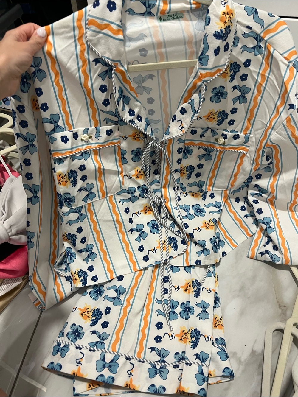 Floral Stripe Lightweight Shorts - Blue & Yellow